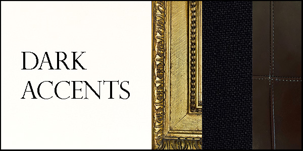 Dark accents interior design colour palette | Apricot's Home Dark accents neutral interior design colour palette with white paint, black fabric, gold accents, and leather decor | Photo by Mir Martz