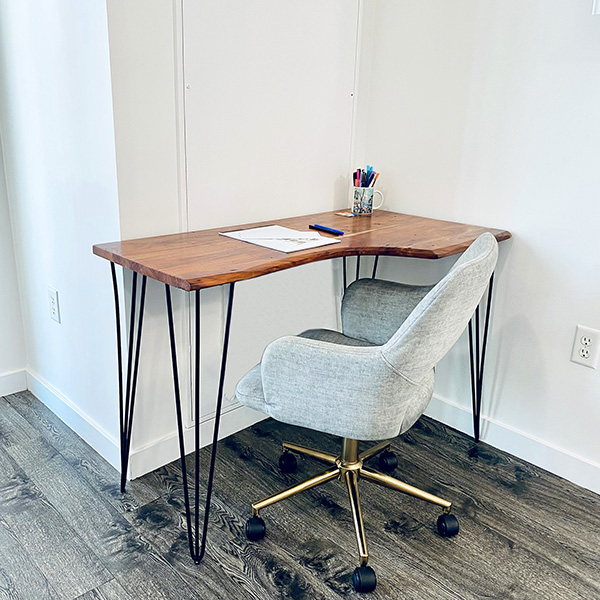 Home office nook with mini desk and office chair | Photo by Mir Martz