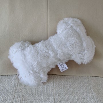 The Heritage Bone Dog Toy in Gentle Plush in White Geo / Pink | Photo by Mir Martz