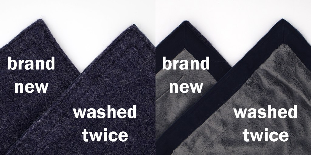 The Chalet Dog Blanket in Alpaca Wool before and after being washed twice in a home washing machine | Photo by Mir Martz