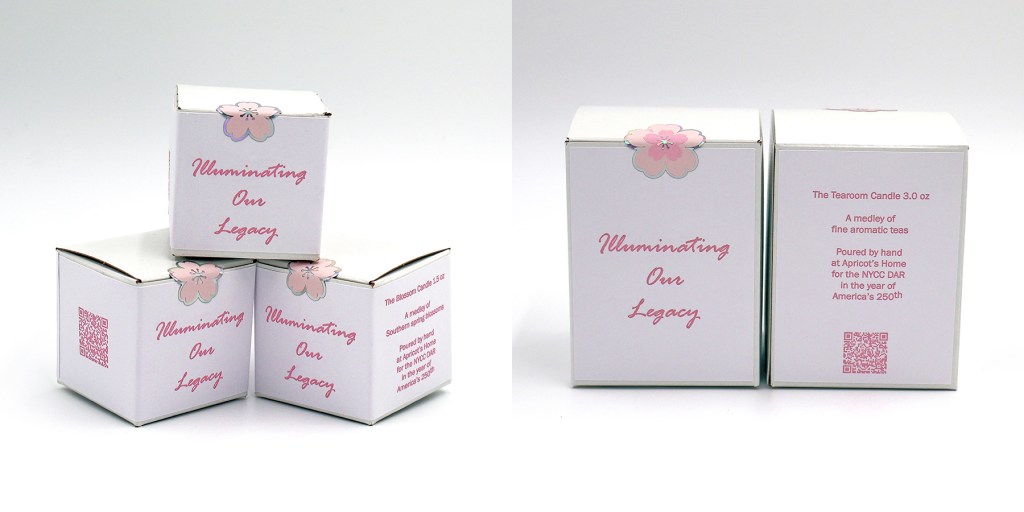 Custom Apricot’s Home candle packaging for America’s 250th | Photo by Mir Martz