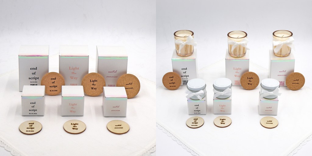 Personalized candle packaging with engraved coasters | Photo by Mir Martz